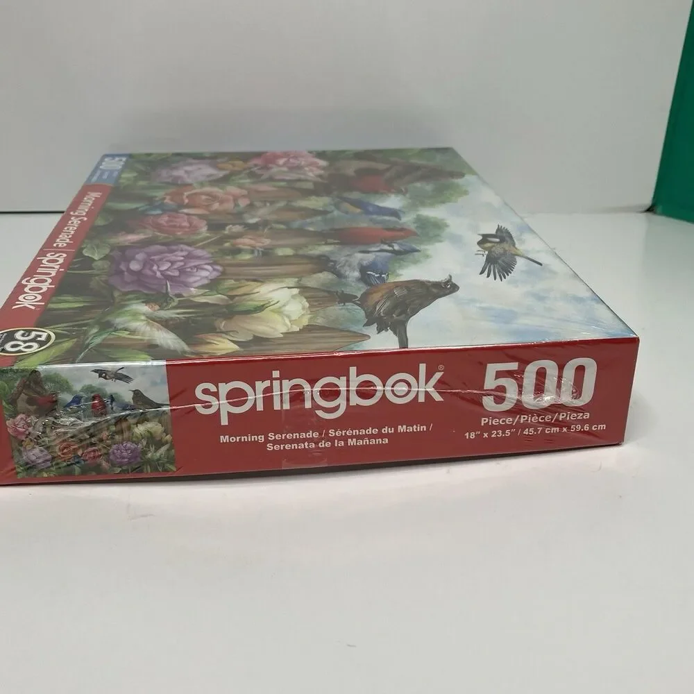 Springbok MORNING SERENADE 500 Piece Puzzle Birds Birdhouse Roses Cardinals
